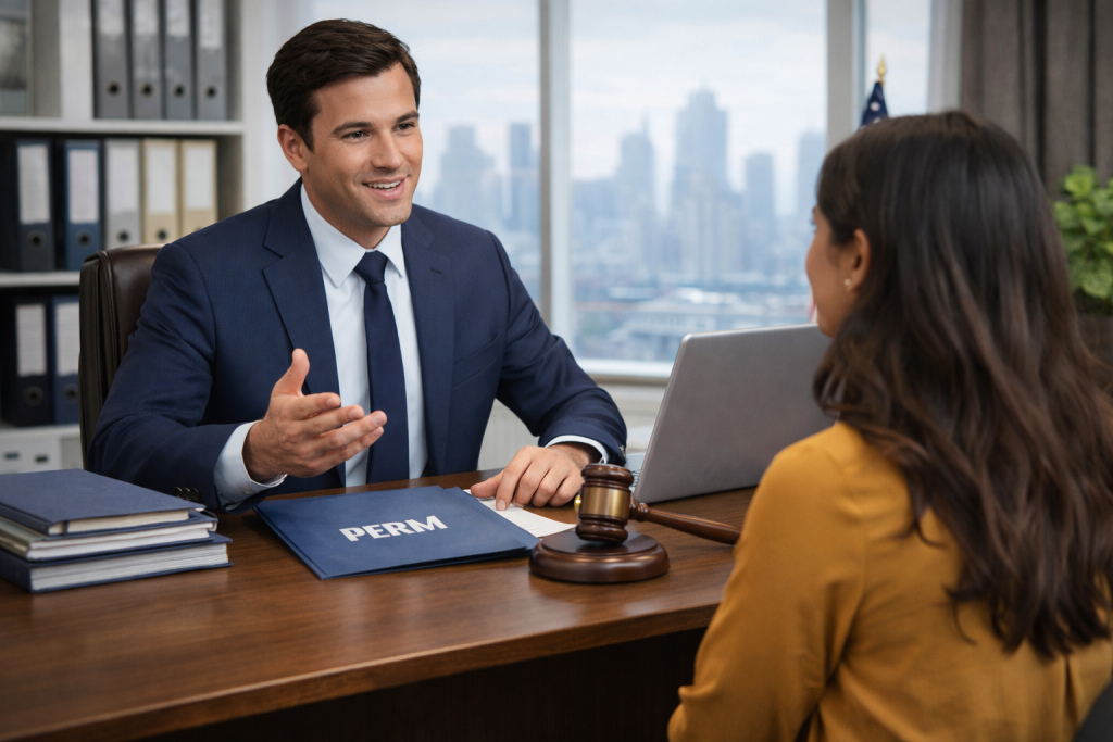PERM lawyer explaining labor certification steps to a client